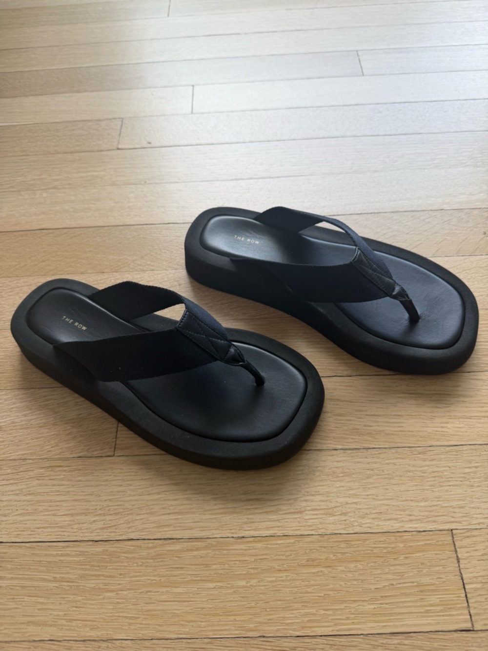The Row Black Minimalist Platform Flip-Flops